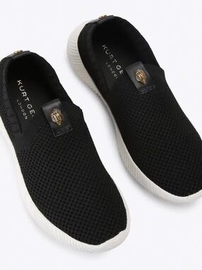 Kurt Geiger Black Knit Slip-On Sneakers with Eagle Head Logo NEW Size 8